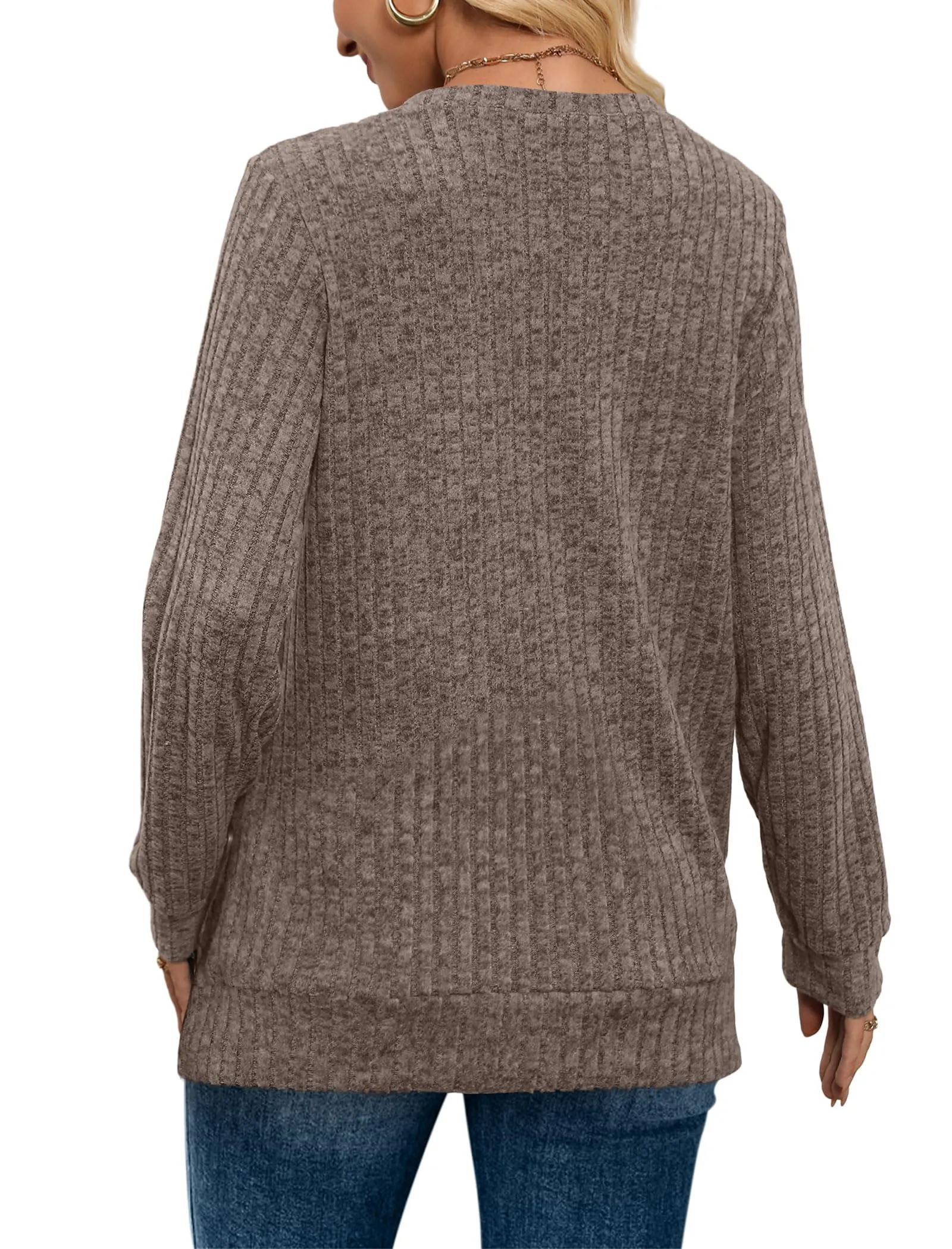SAMPEEL Fall Outfits for Women 2024 V Neck Long Sleeve Shirts Dressy Casual Tops Winter Sweaters Trendy Coffee L