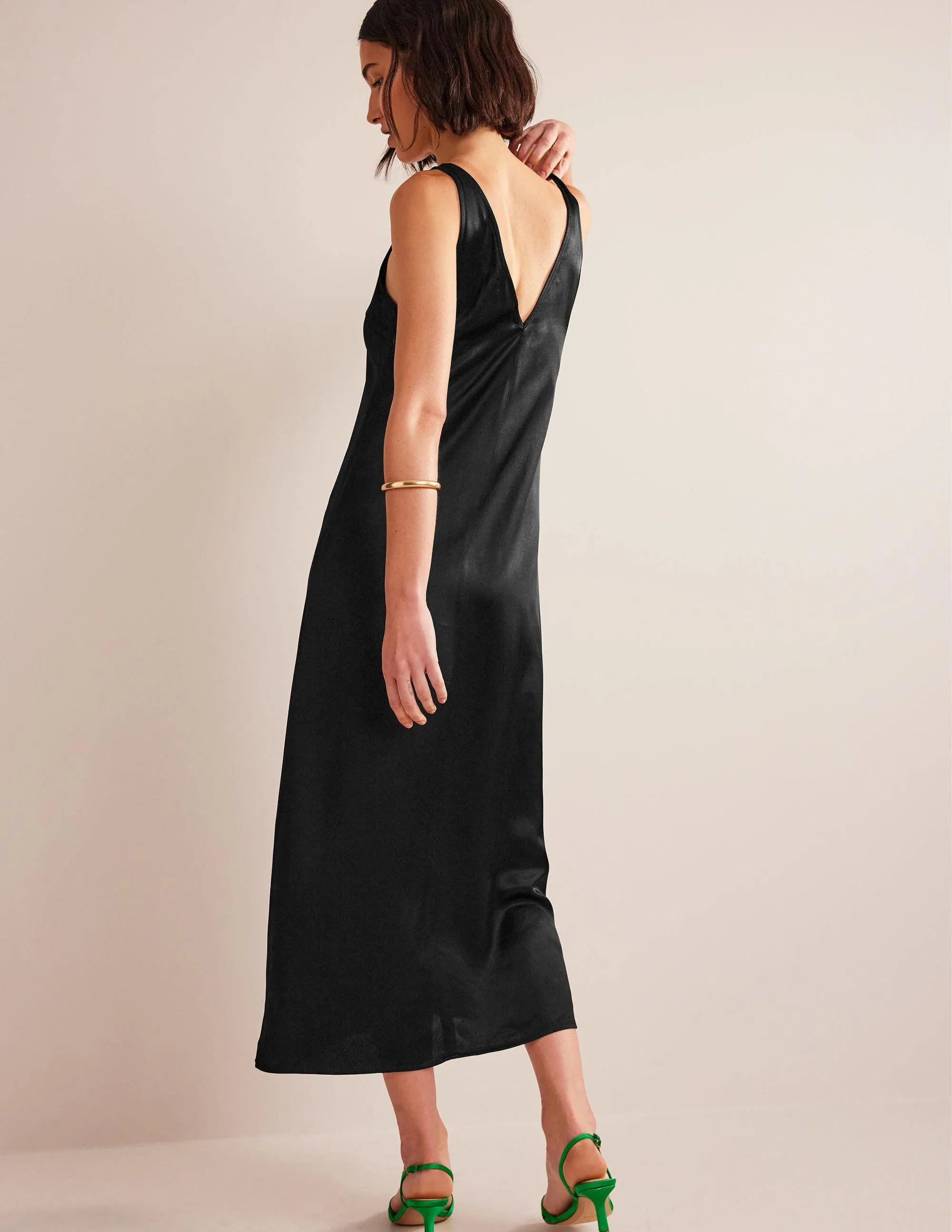 Satin Slip Maxi Dress-Black