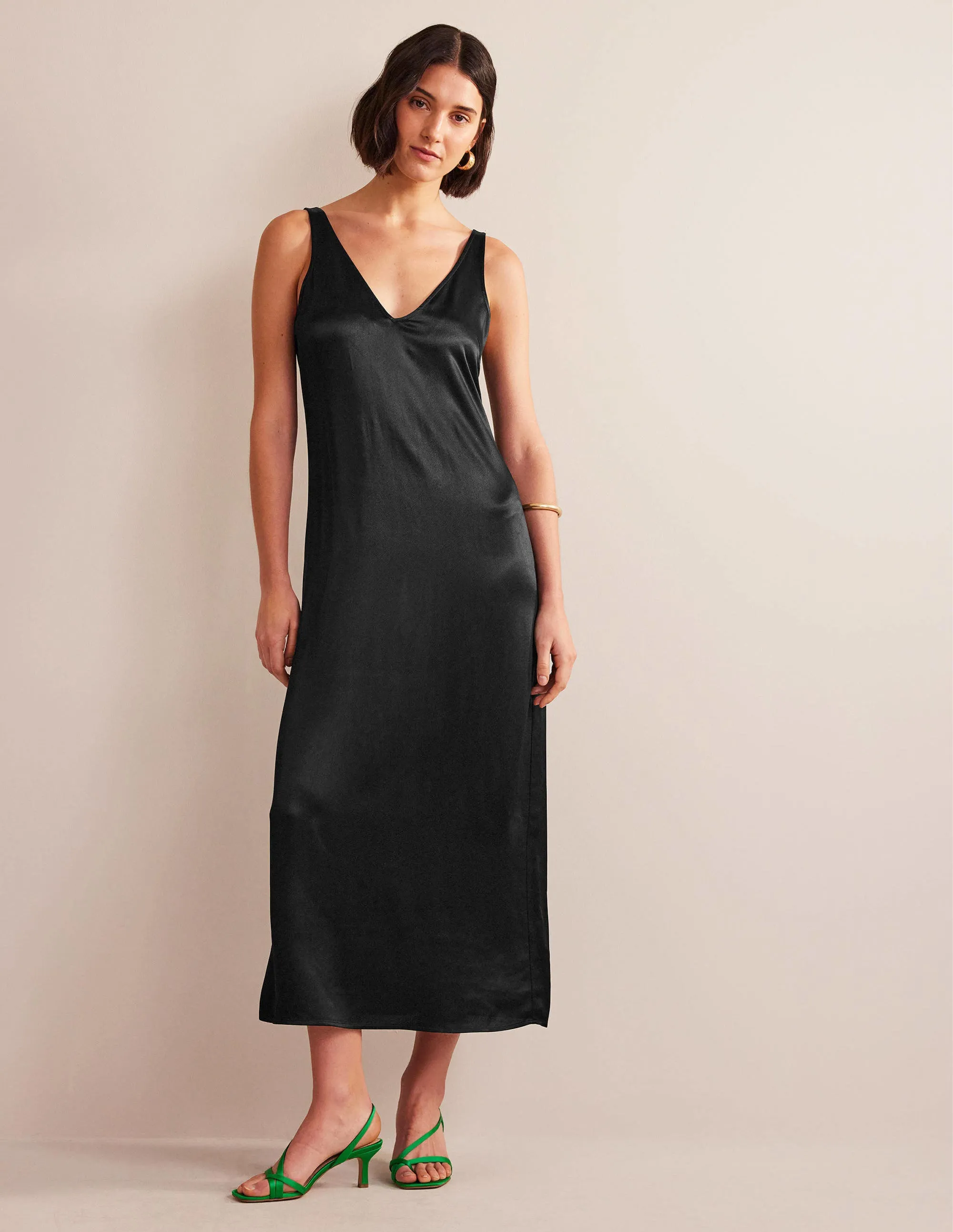 Satin Slip Maxi Dress-Black