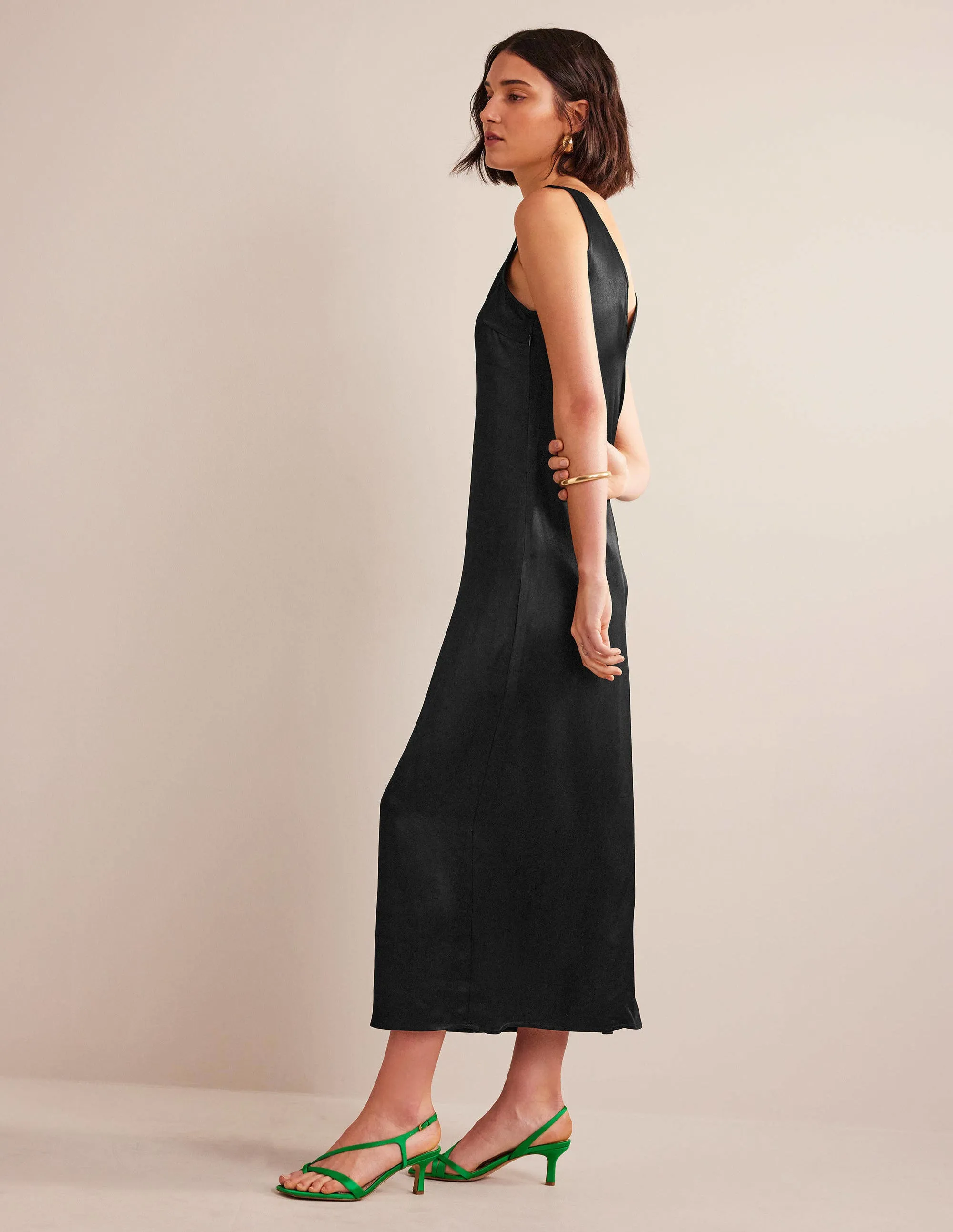 Satin Slip Maxi Dress-Black