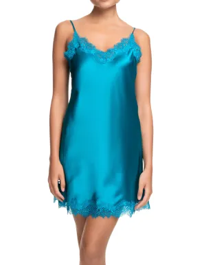 Scarlett Silk Chemise with Lace Edge Jewel Blue