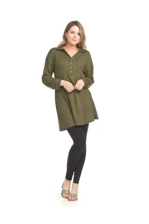 SD15405 KHAKI COLLARED BUTTON UP WAFFLE KNIT SWEATER DRESS