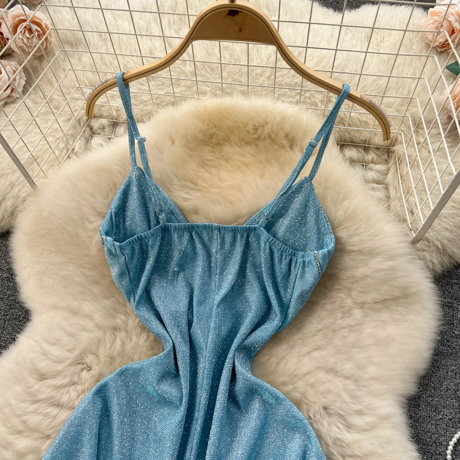 Sequin V-neck Pleated Slip Dress