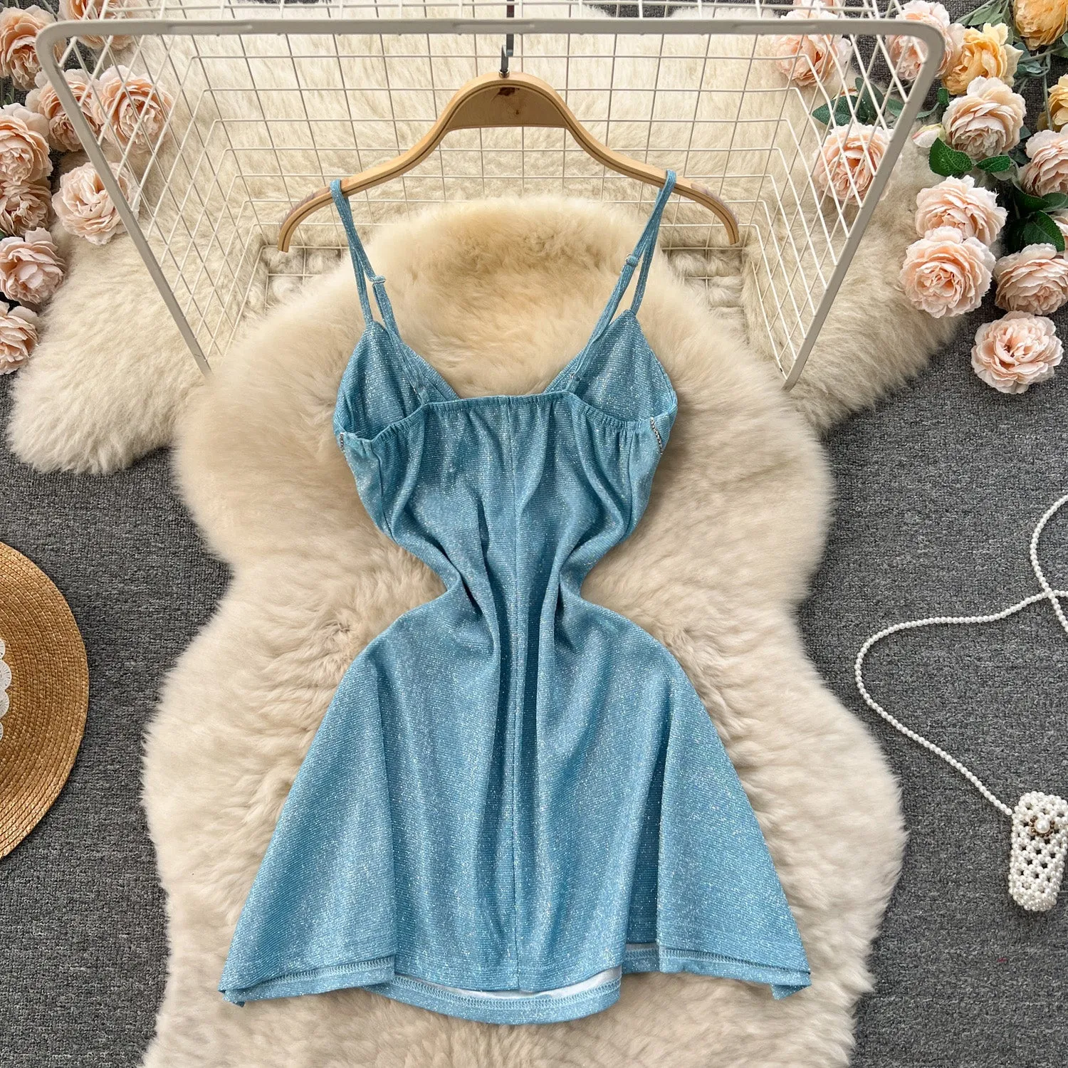 Sequin V-neck Pleated Slip Dress