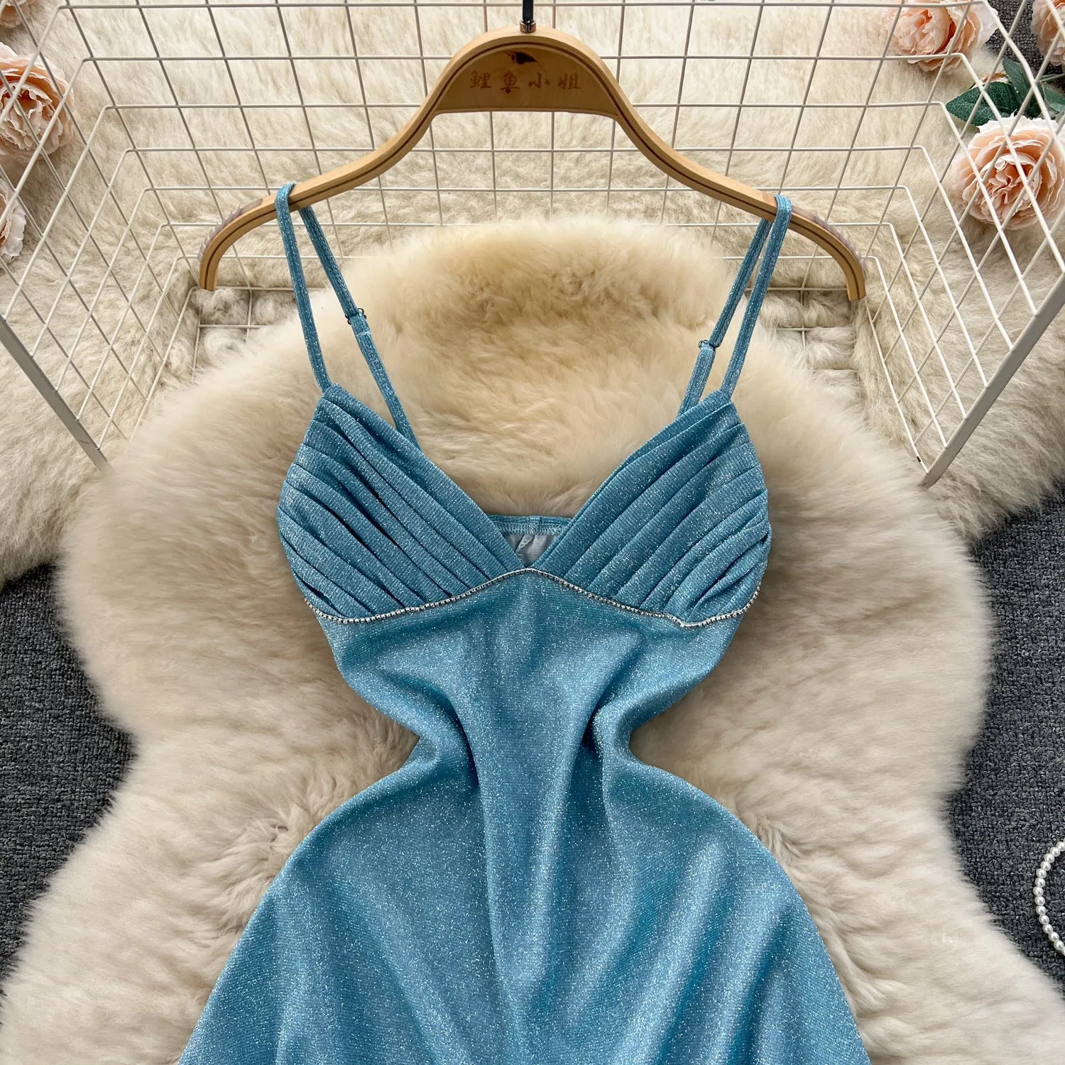 Sequin V-neck Pleated Slip Dress