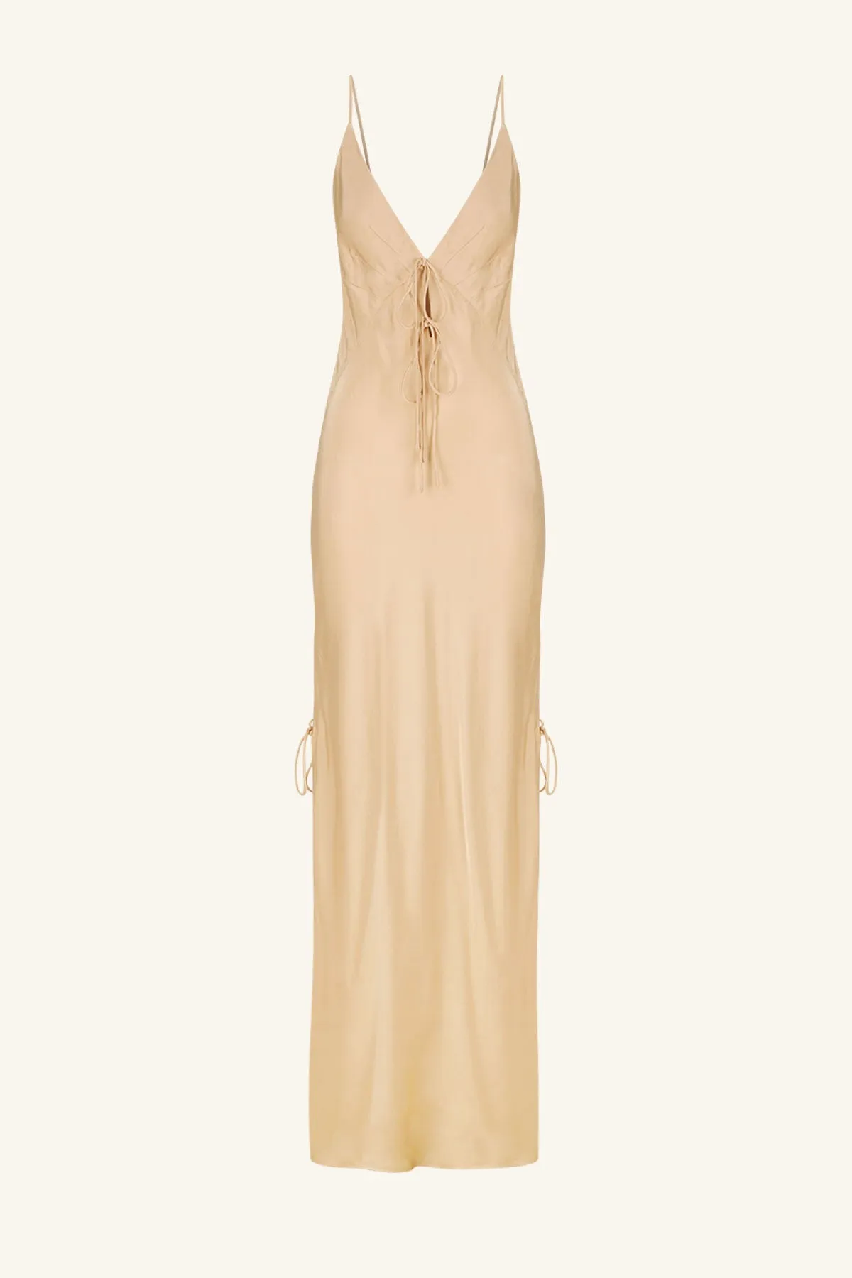 SHAE PLUNGED SLIP TIE MAXI DRESS - OAT