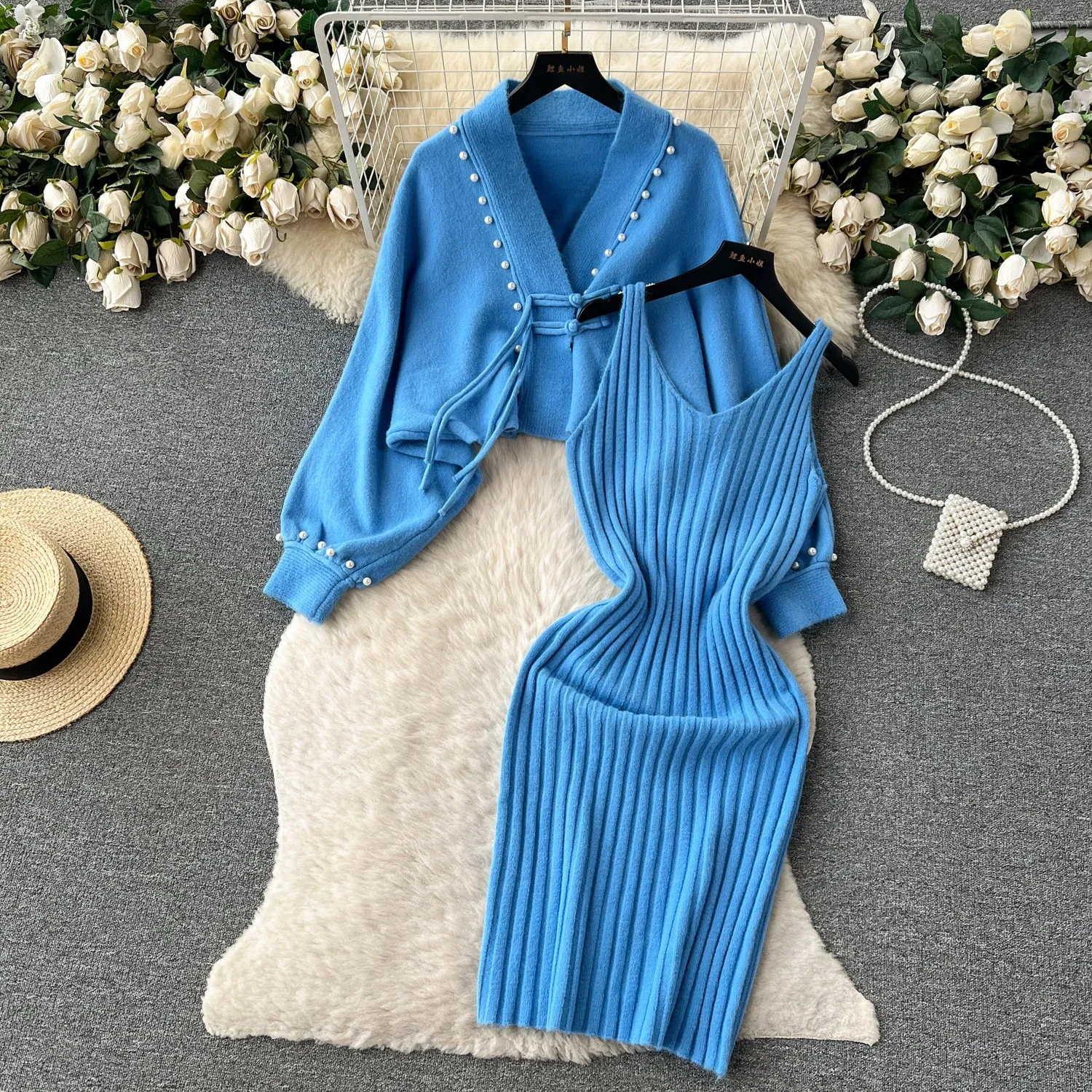Shawl Cardigan&Slip Dress Knitted 2Pcs