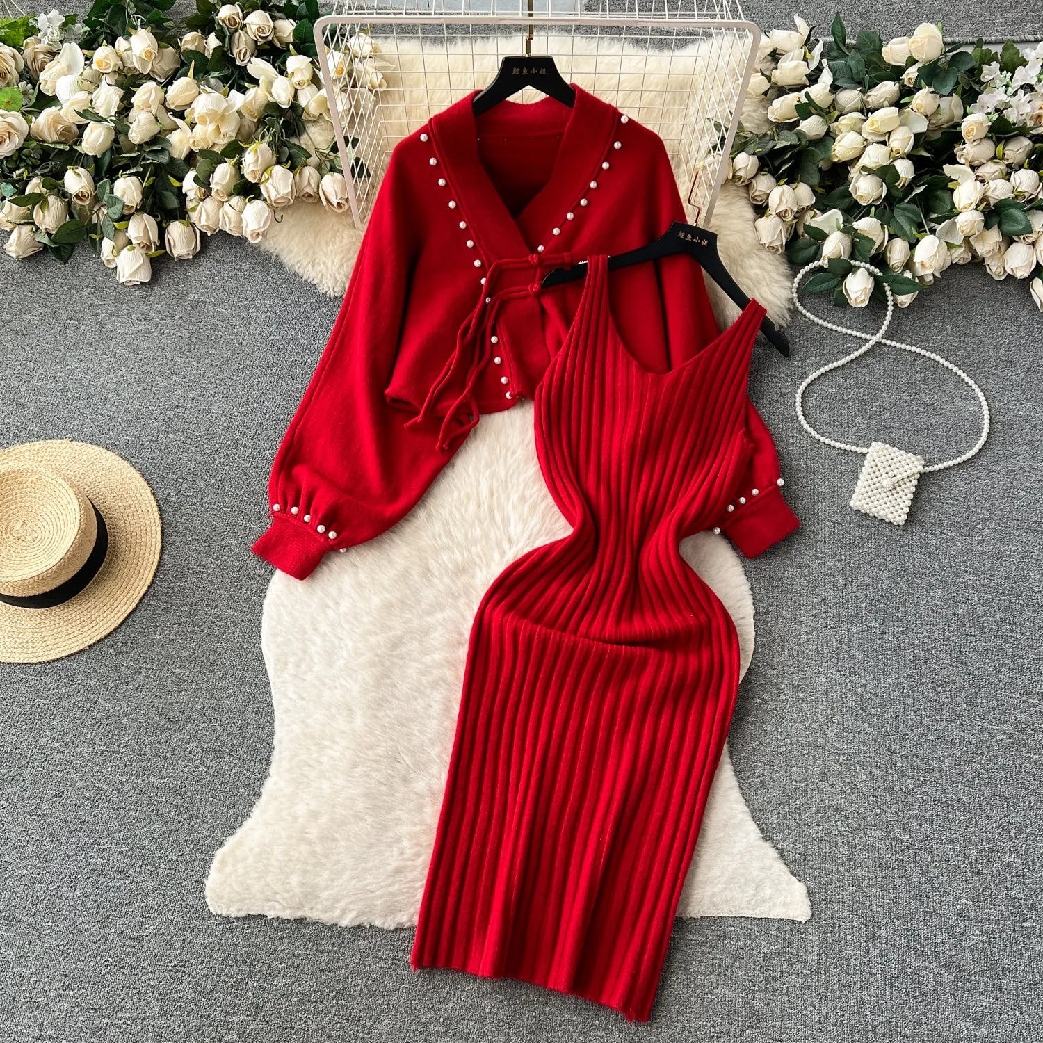 Shawl Cardigan&Slip Dress Knitted 2Pcs