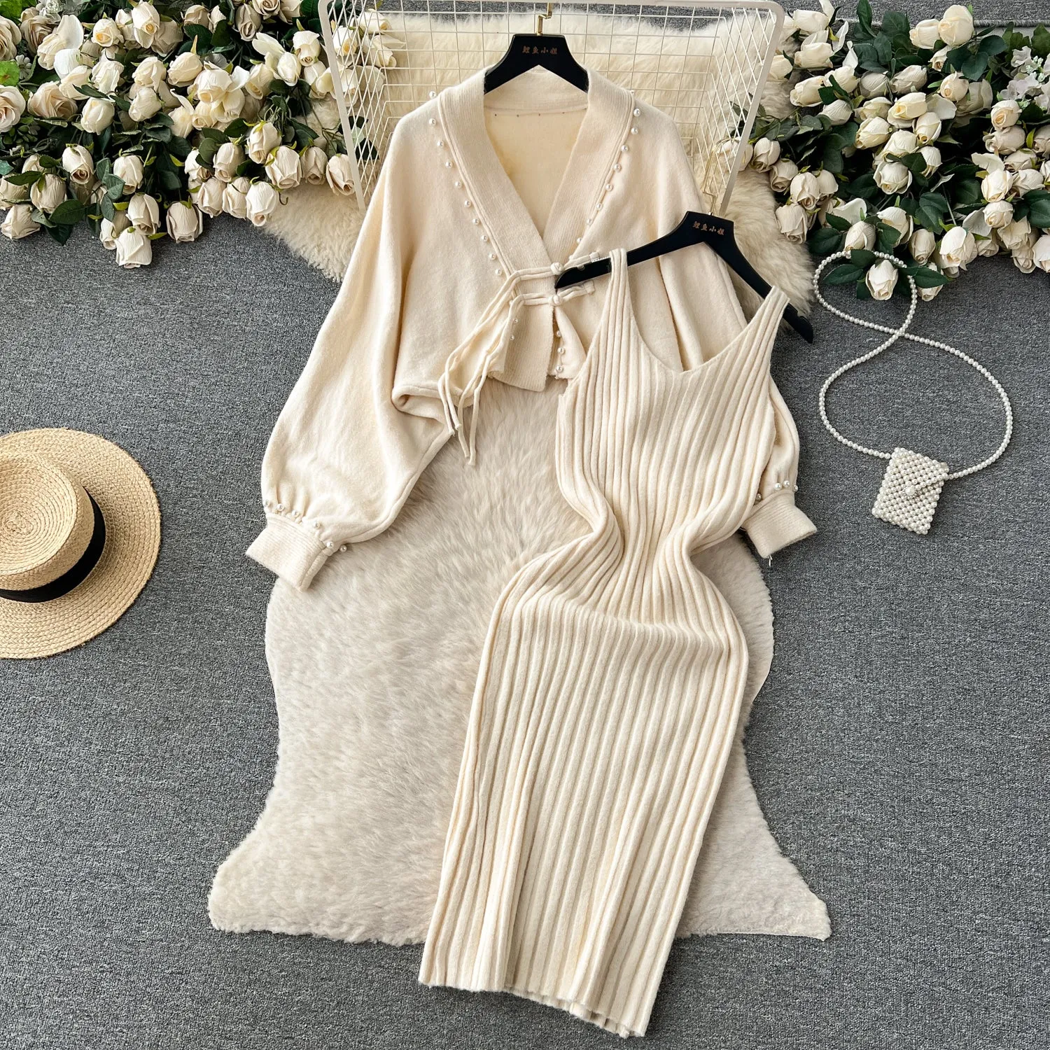 Shawl Cardigan&Slip Dress Knitted 2Pcs