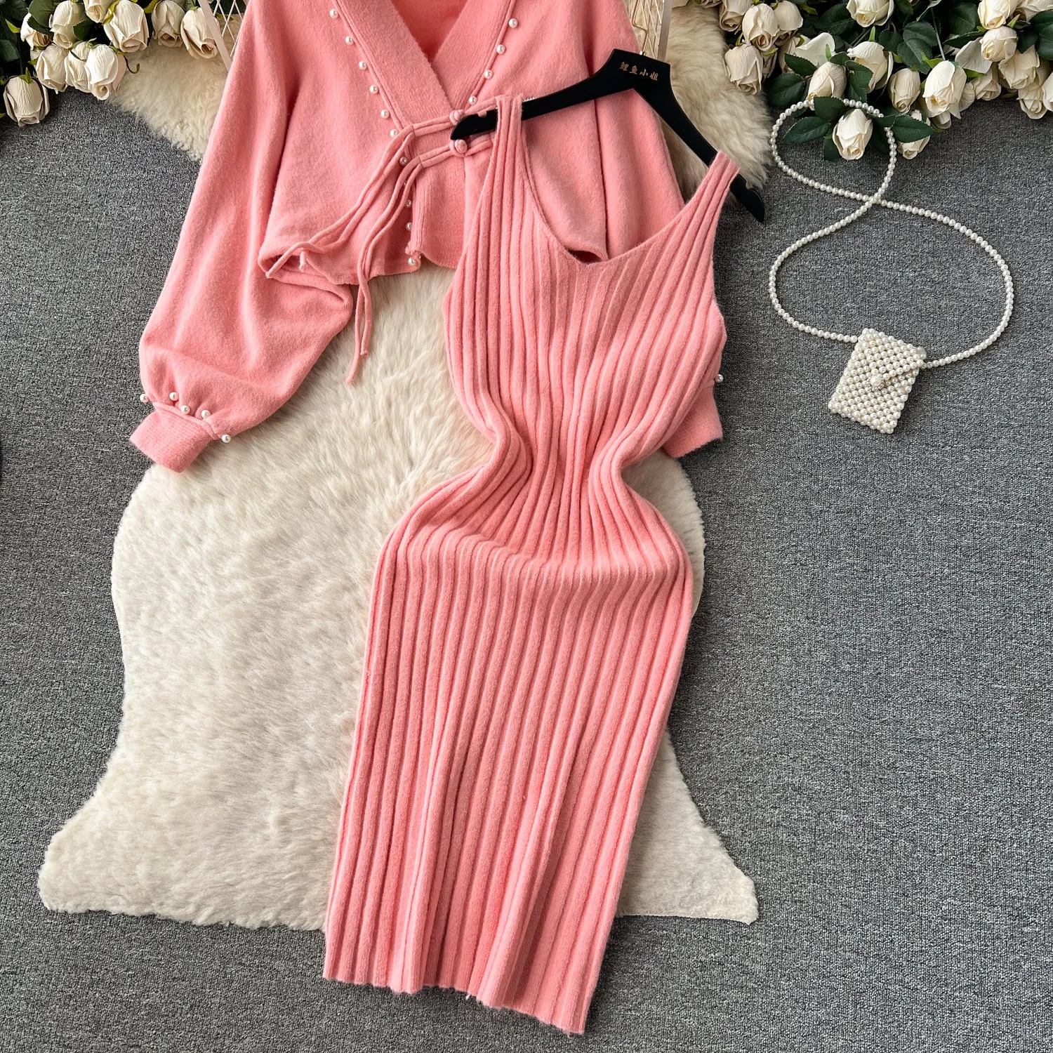Shawl Cardigan&Slip Dress Knitted 2Pcs