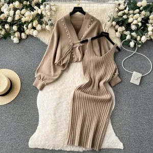 Shawl Cardigan&Slip Dress Knitted 2Pcs