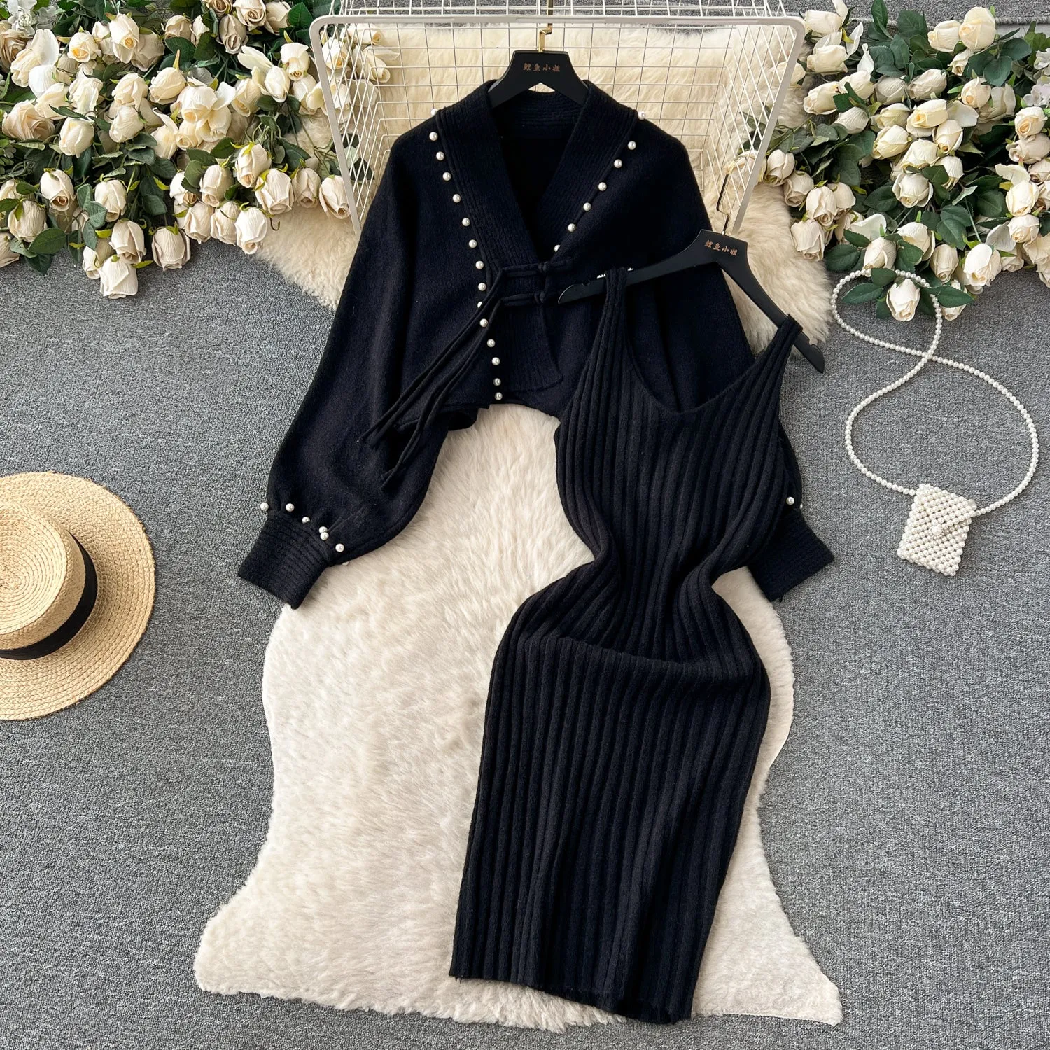 Shawl Cardigan&Slip Dress Knitted 2Pcs
