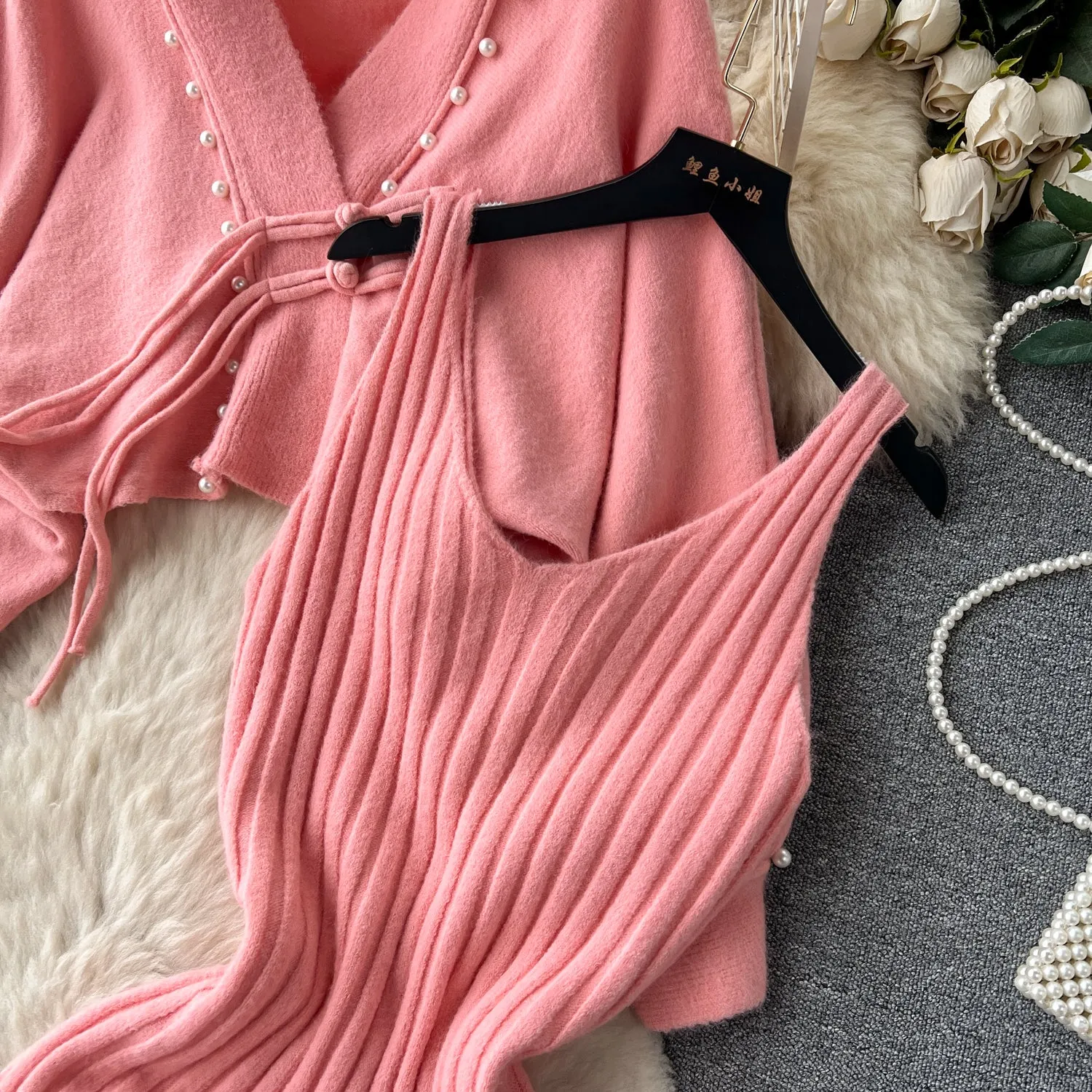 Shawl Cardigan&Slip Dress Knitted 2Pcs