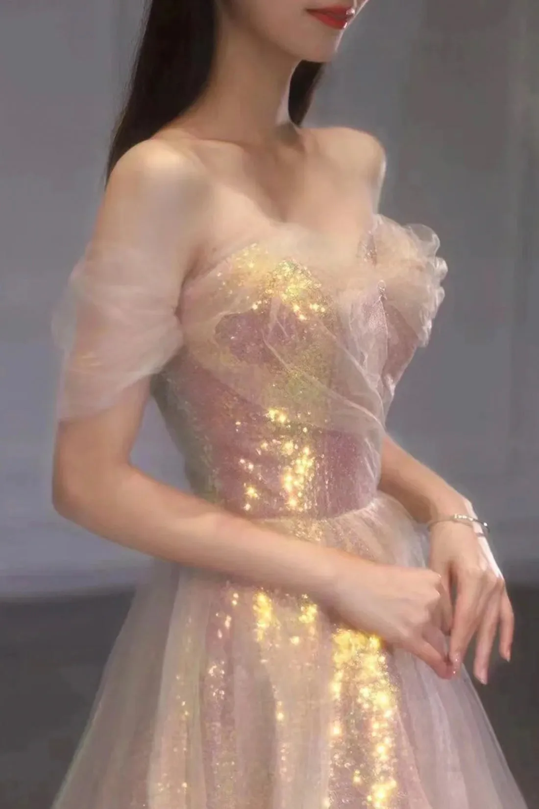 Shiny Sequins Long Prom Dress, Off the Shoulder Formal Evening Dress