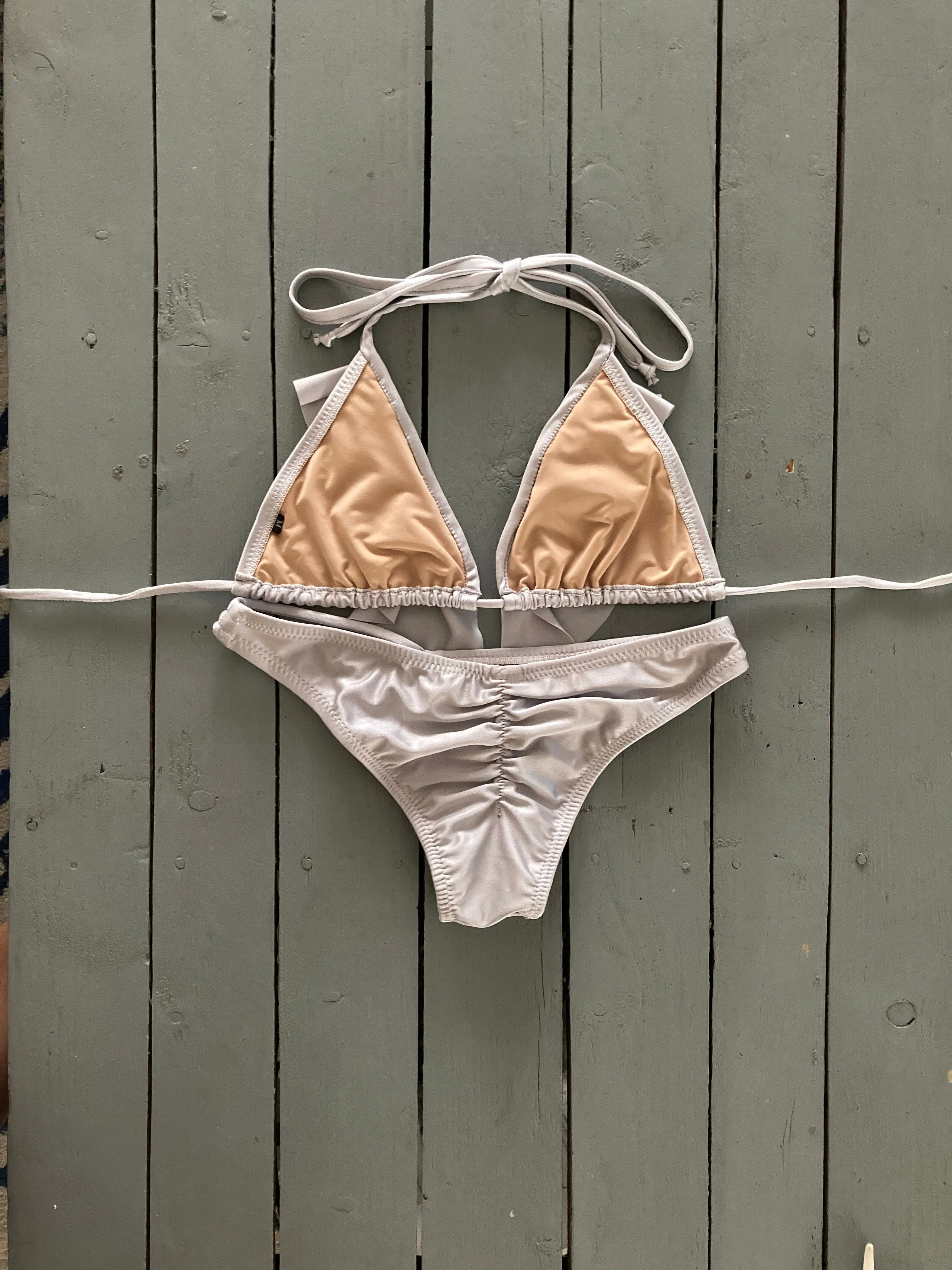 Silver Triangle Bikini Top w/Ruffle Accent