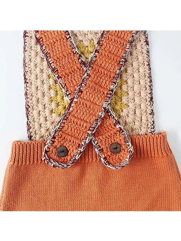 Sleeveless Strapped Bodysuit Knitted Graphic Cotton Romper for Baby Toddler Boys Girls