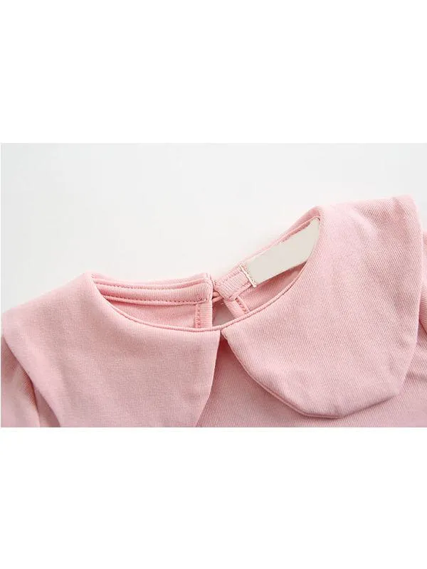Solid Color Long Sleeves Shirt Turndown Collar Baby Girls Undershirt