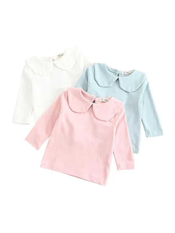 Solid Color Long Sleeves Shirt Turndown Collar Baby Girls Undershirt
