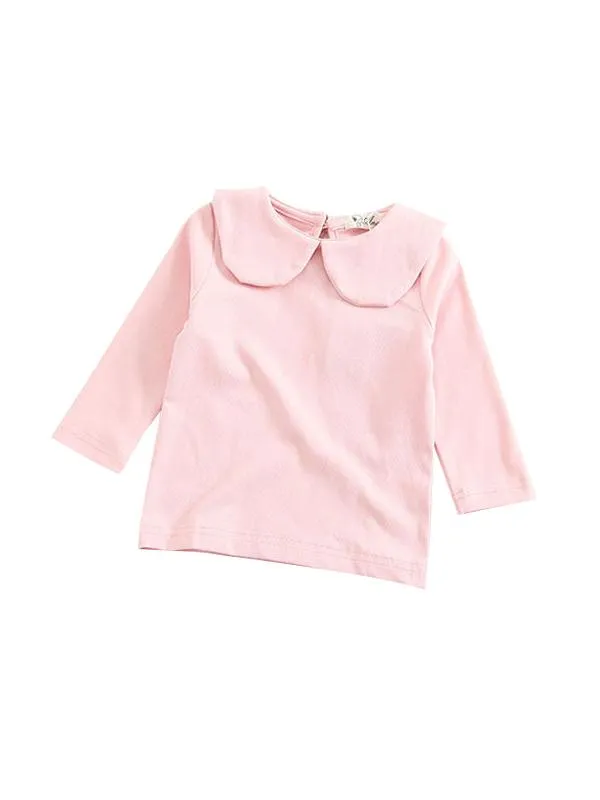 Solid Color Long Sleeves Shirt Turndown Collar Baby Girls Undershirt
