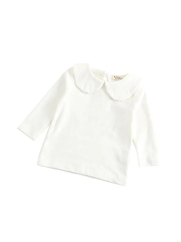 Solid Color Long Sleeves Shirt Turndown Collar Baby Girls Undershirt