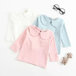 Solid Color Long Sleeves Shirt Turndown Collar Baby Girls Undershirt