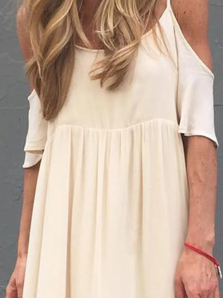Solid Midi Dress Summer Plus Size Cold Shoulder Dresses