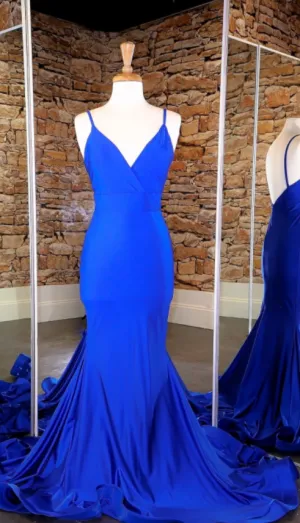 Spaghetti Straps Royal Blue Fitted Evening Dress