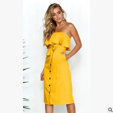 Strapless Ruffled Long Dress