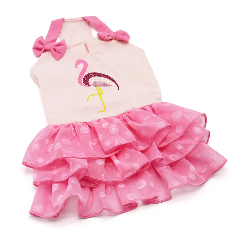 Super Sequins Pink Flamingo Dog Dress