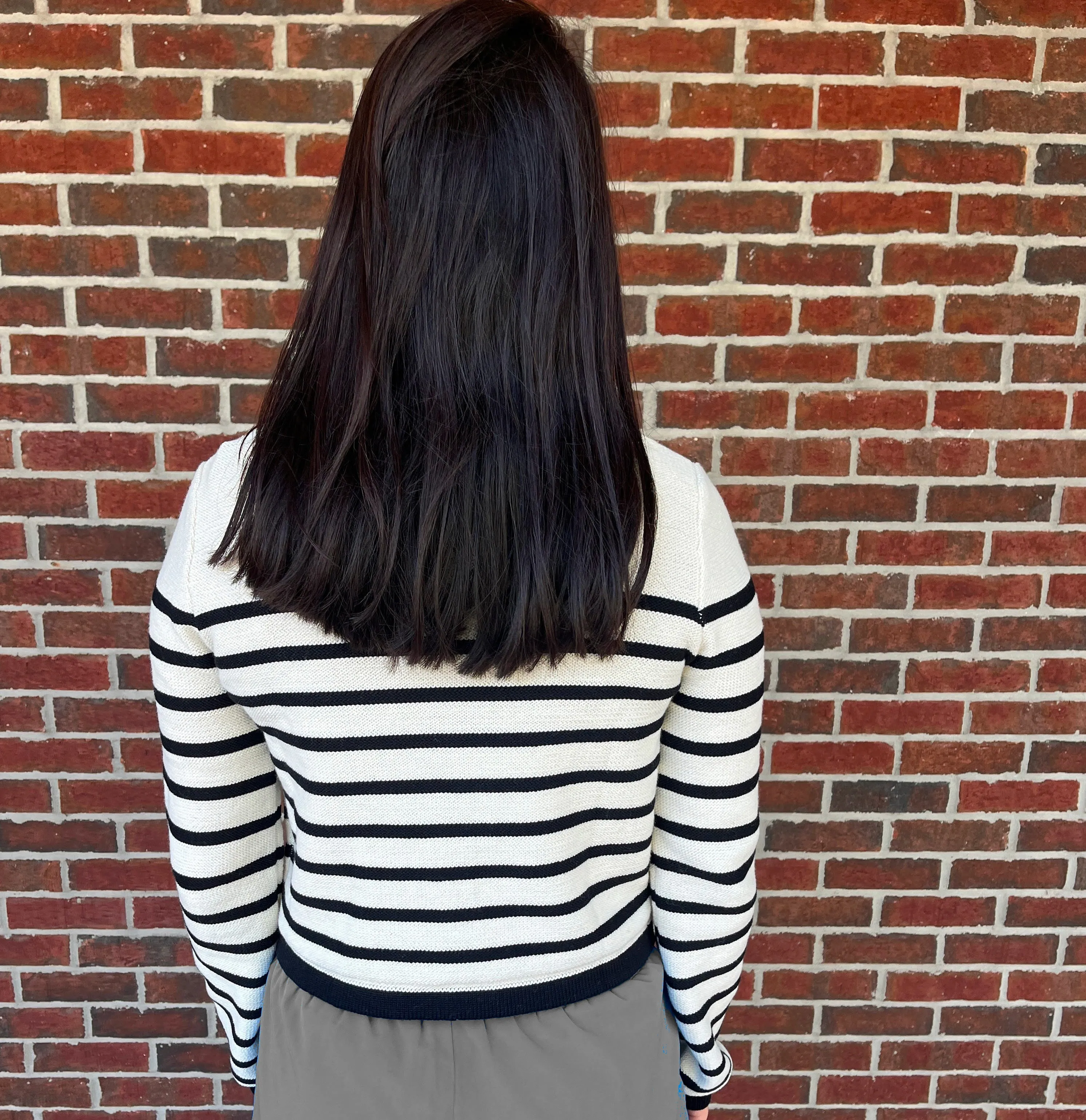 Sweater - Ivory and Black Striped Cardigan