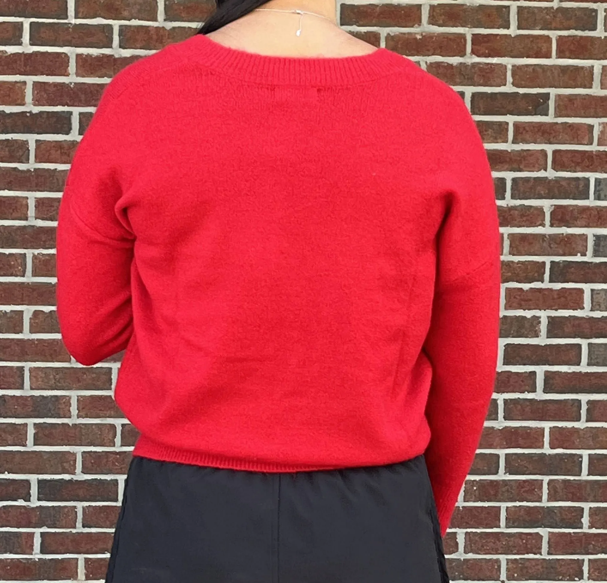 Sweater - V Neck Drop Shoulder - Red