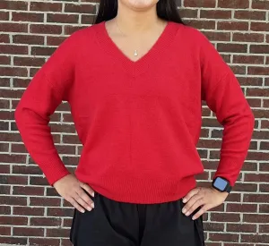 Sweater - V Neck Drop Shoulder - Red
