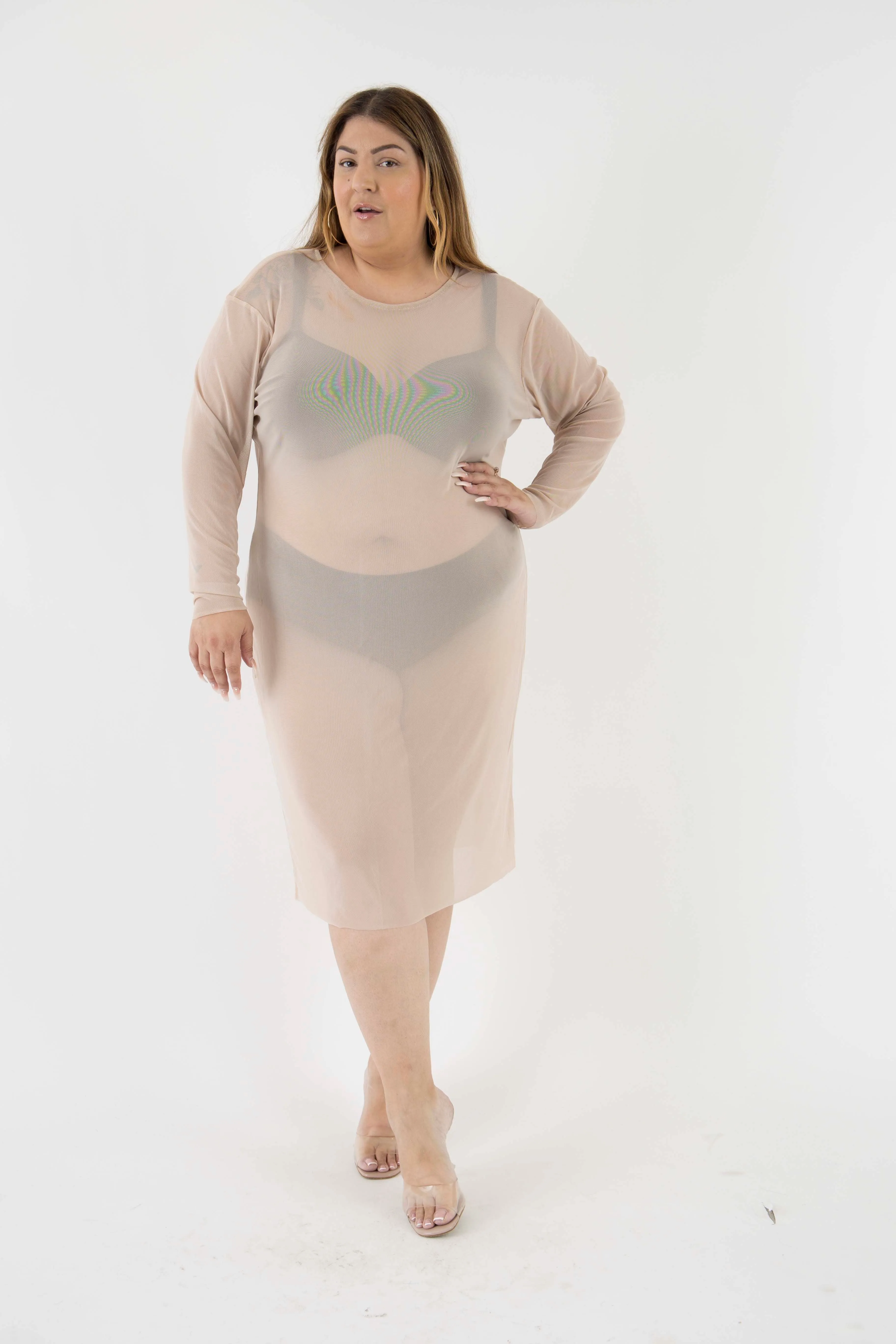 The Ghost Mesh Xray Dress with a Jewel Neckline - Assorted Colors