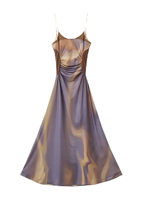 Tie Dye Spaghetti Strap Mesh Dress