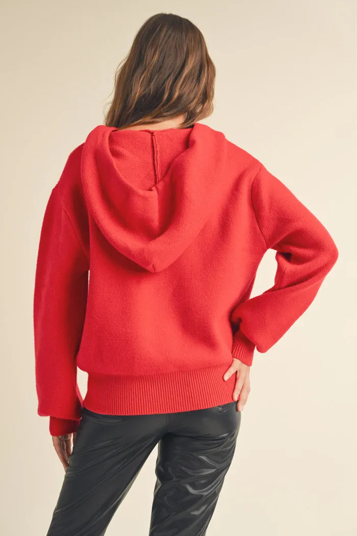Top - Georgia Sweater Hoodie - Red