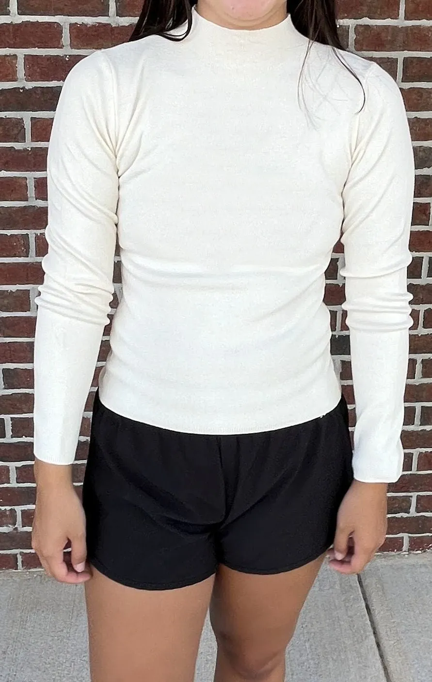 Top - Mock Turtleneck Layering Sweater - Oatmeal