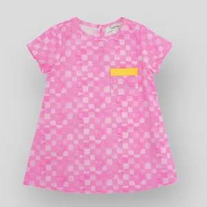 Trapeze Dress in Pink Checkerboard - OEKO-TEX Certified Cotton