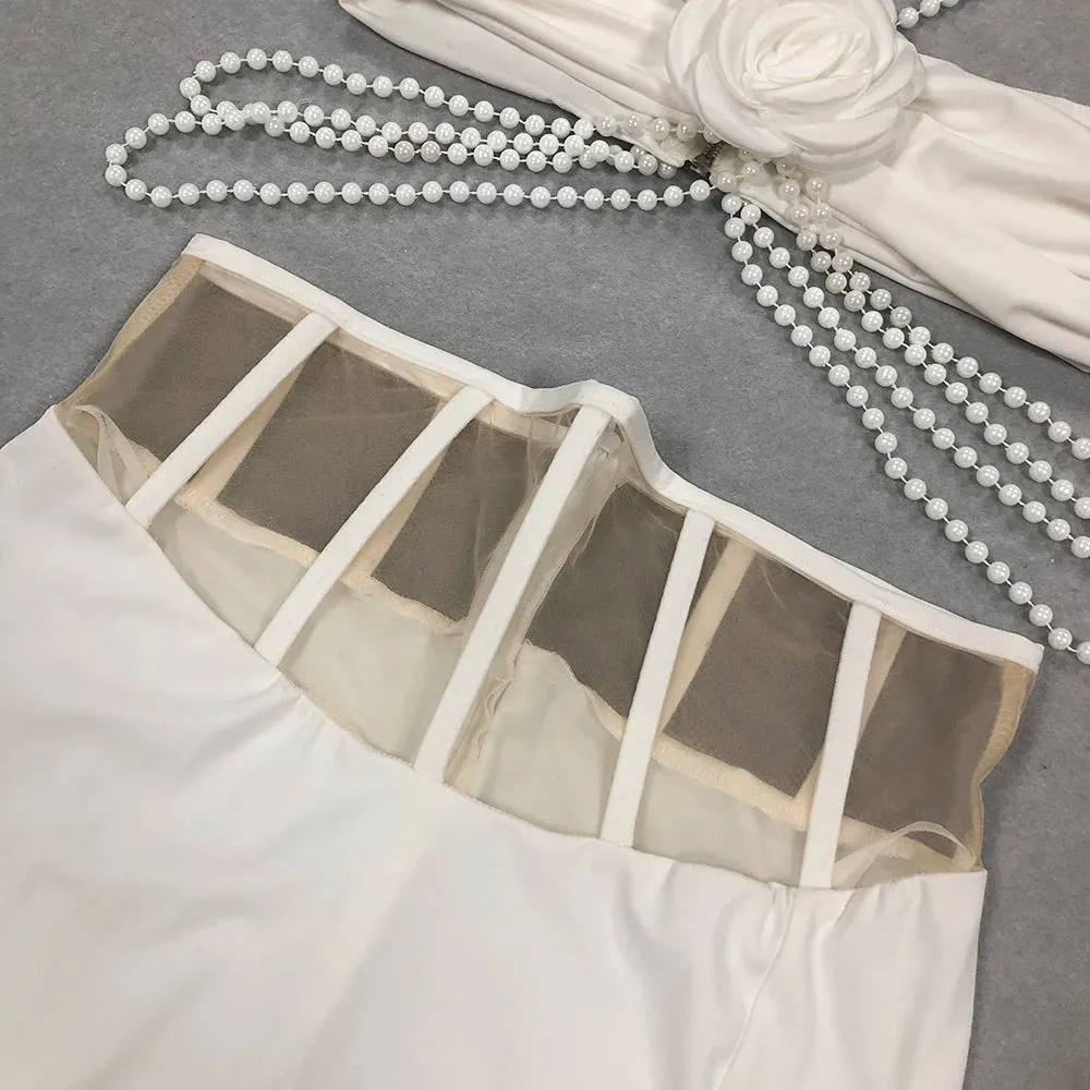 Trend4us Women's Flower Pearl Chain Top Skirt Set