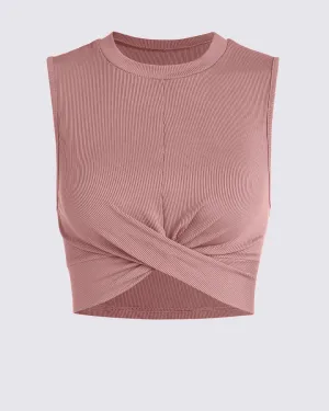 Twist Front Crop Sleeveless Pink Top