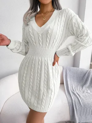 Twist Waist Sweater Dress - Lantern Sleeve, Fall/Winter
