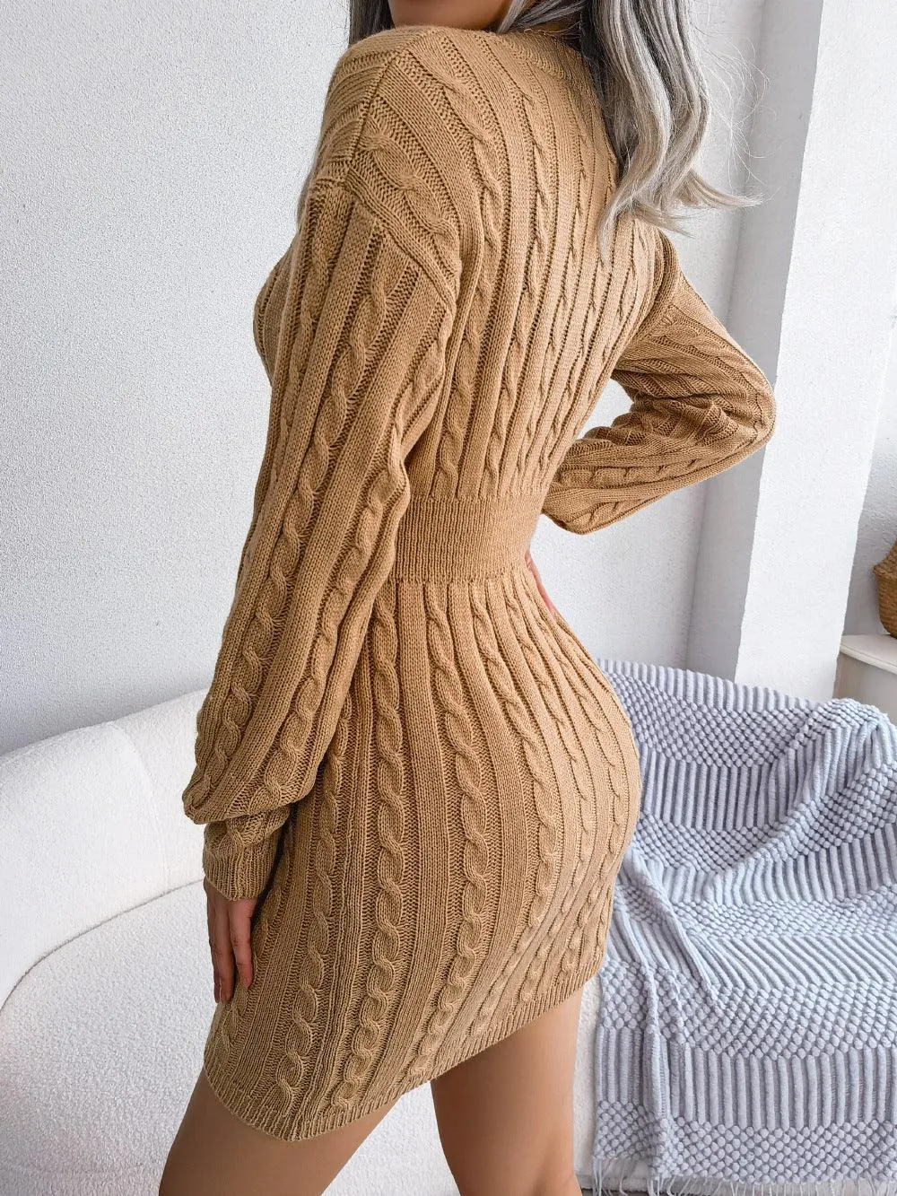 Twist Waist Sweater Dress - Lantern Sleeve, Fall/Winter