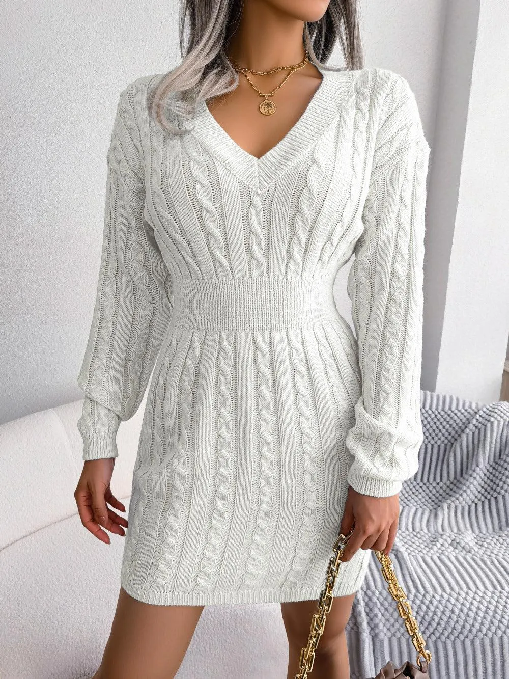 Twist Waist Sweater Dress - Lantern Sleeve, Fall/Winter