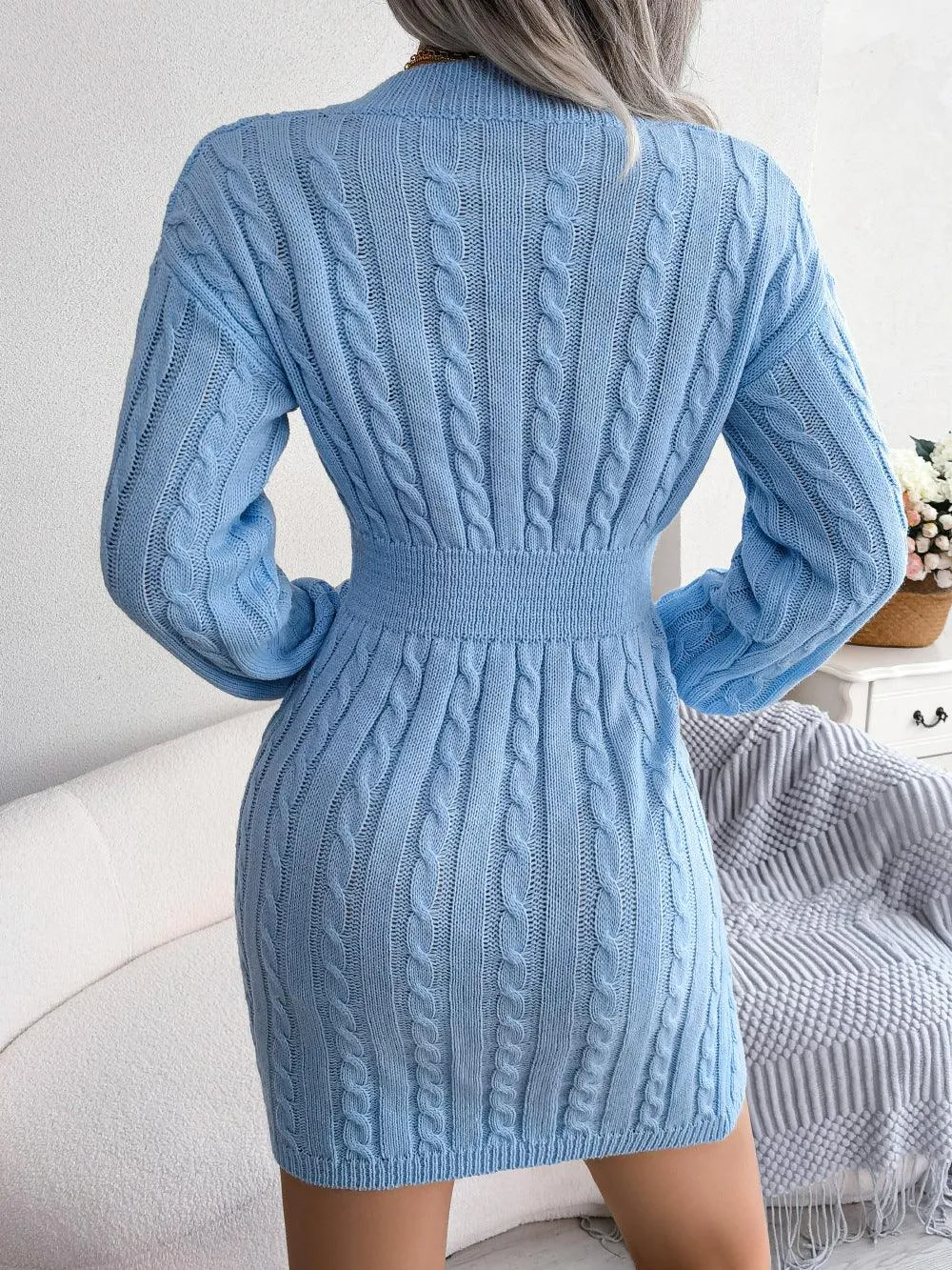 Twist Waist Sweater Dress - Lantern Sleeve, Fall/Winter