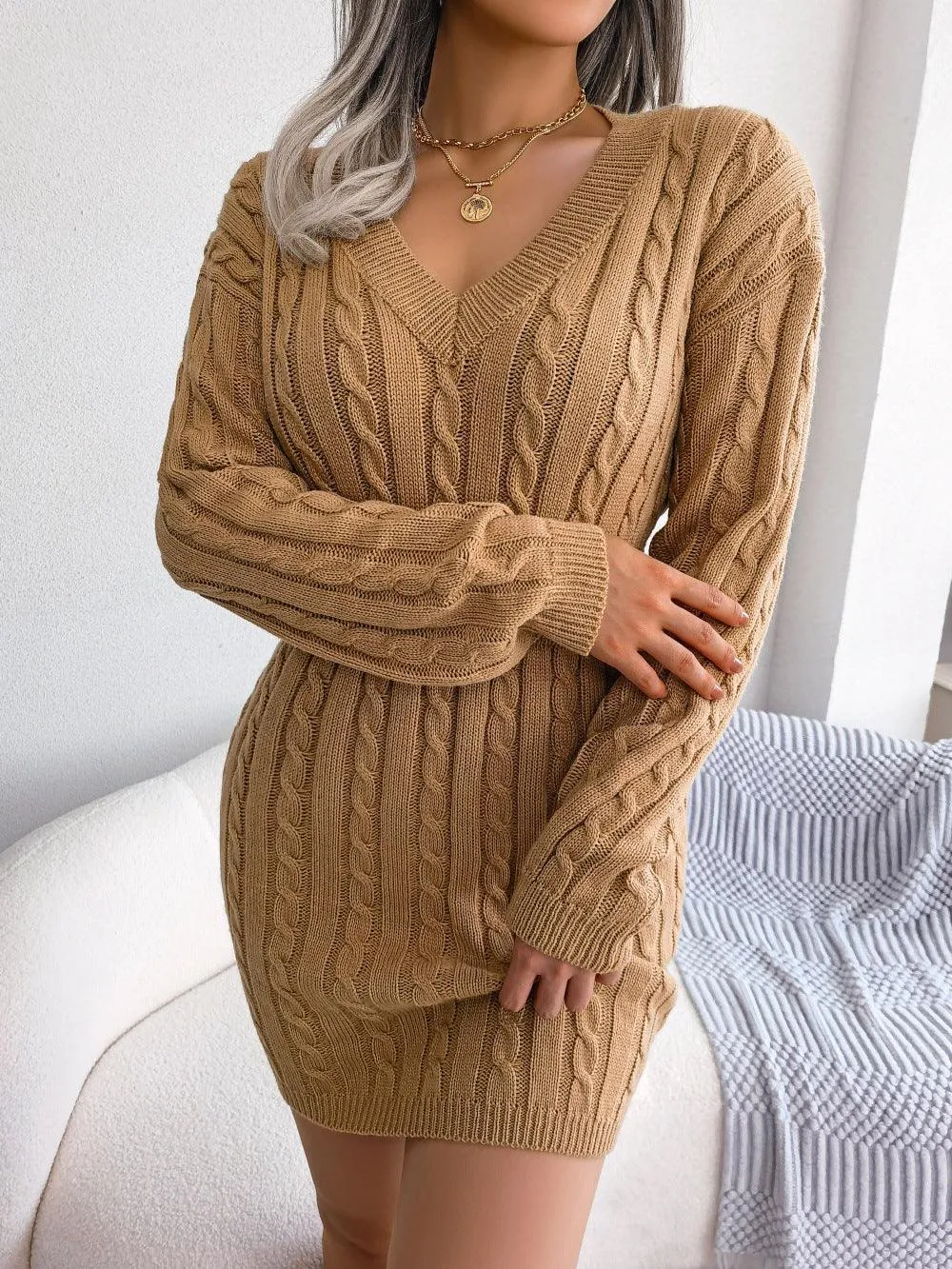 Twist Waist Sweater Dress - Lantern Sleeve, Fall/Winter