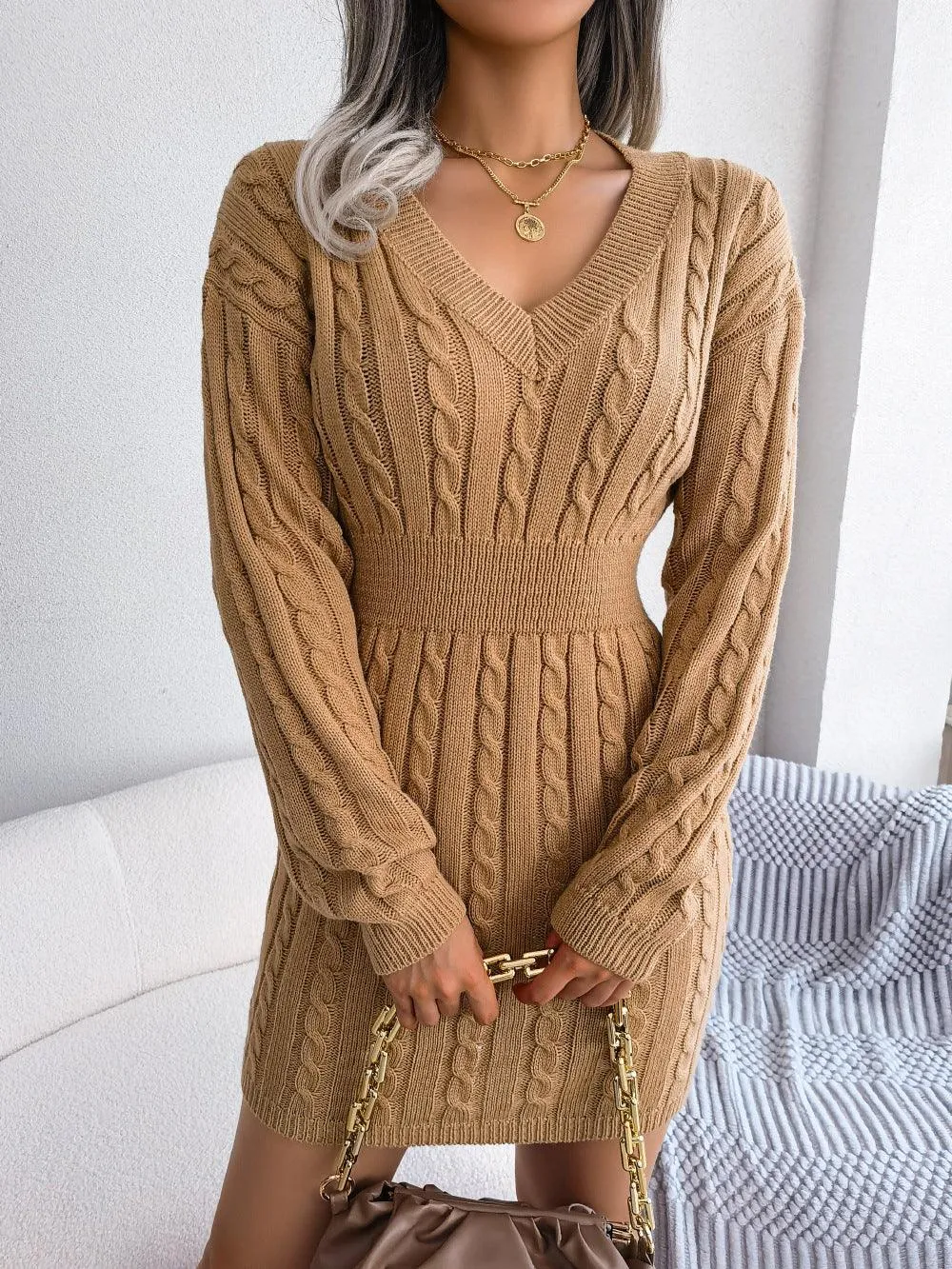 Twist Waist Sweater Dress - Lantern Sleeve, Fall/Winter