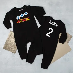 Two Train Long Sleeved Personalized 2nd Birthday Romper