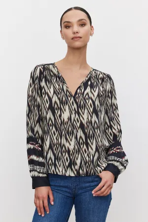 Veabrielle Velvet Black Ikat Boho Top