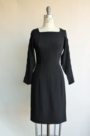 Vintage 1960s Black Dress With Cold Shoulder And Pearl Details
