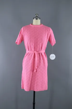 Vintage 1960s Pink Knit Sweater Dress