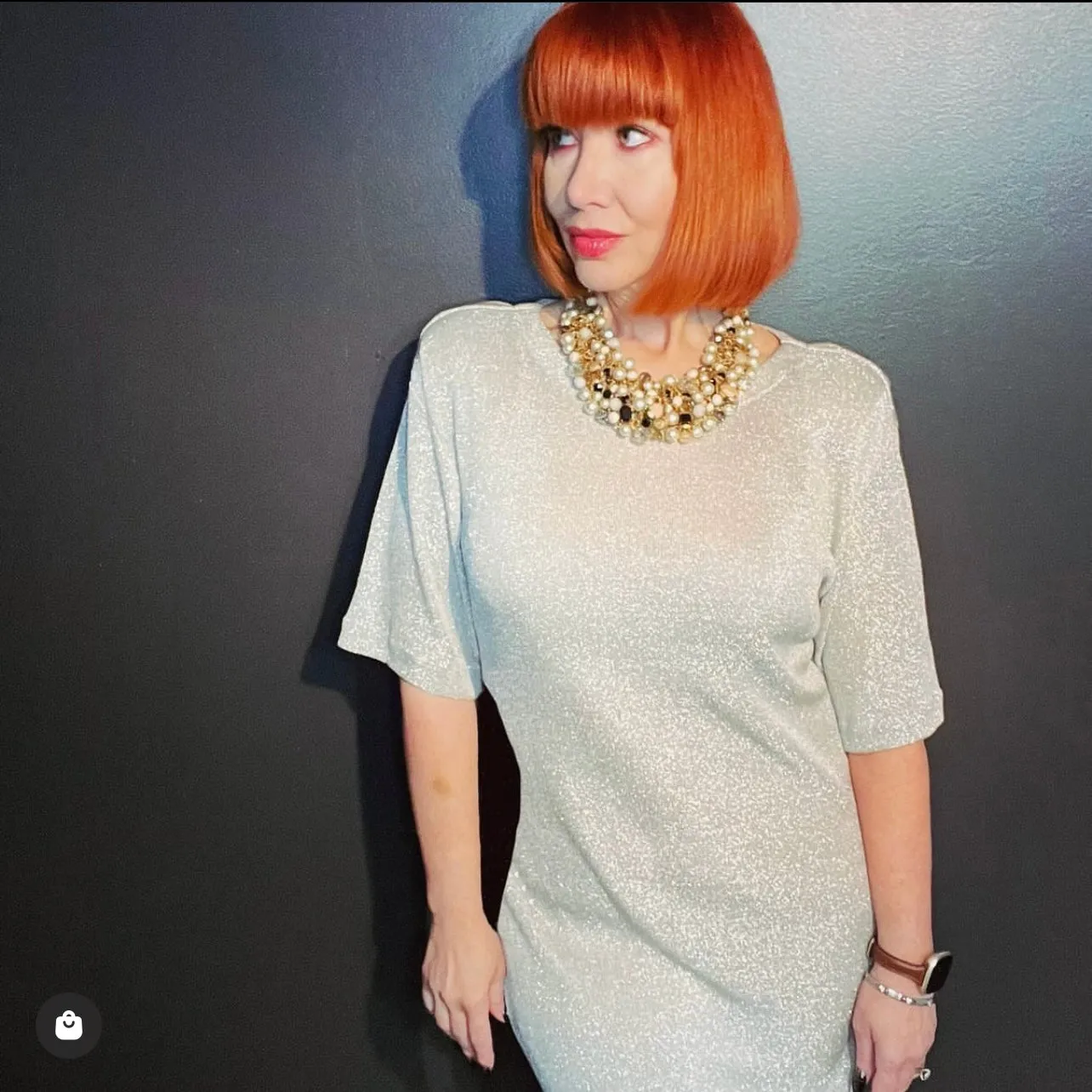 Vintage 1980s Gilberti Silver Shimmer Knit Dress